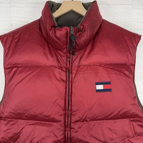 Vintage Tommy Hilfiger Men XL Goose Down Puffer Vest Reversible Red Brown Y2K - Picture 15 of 16